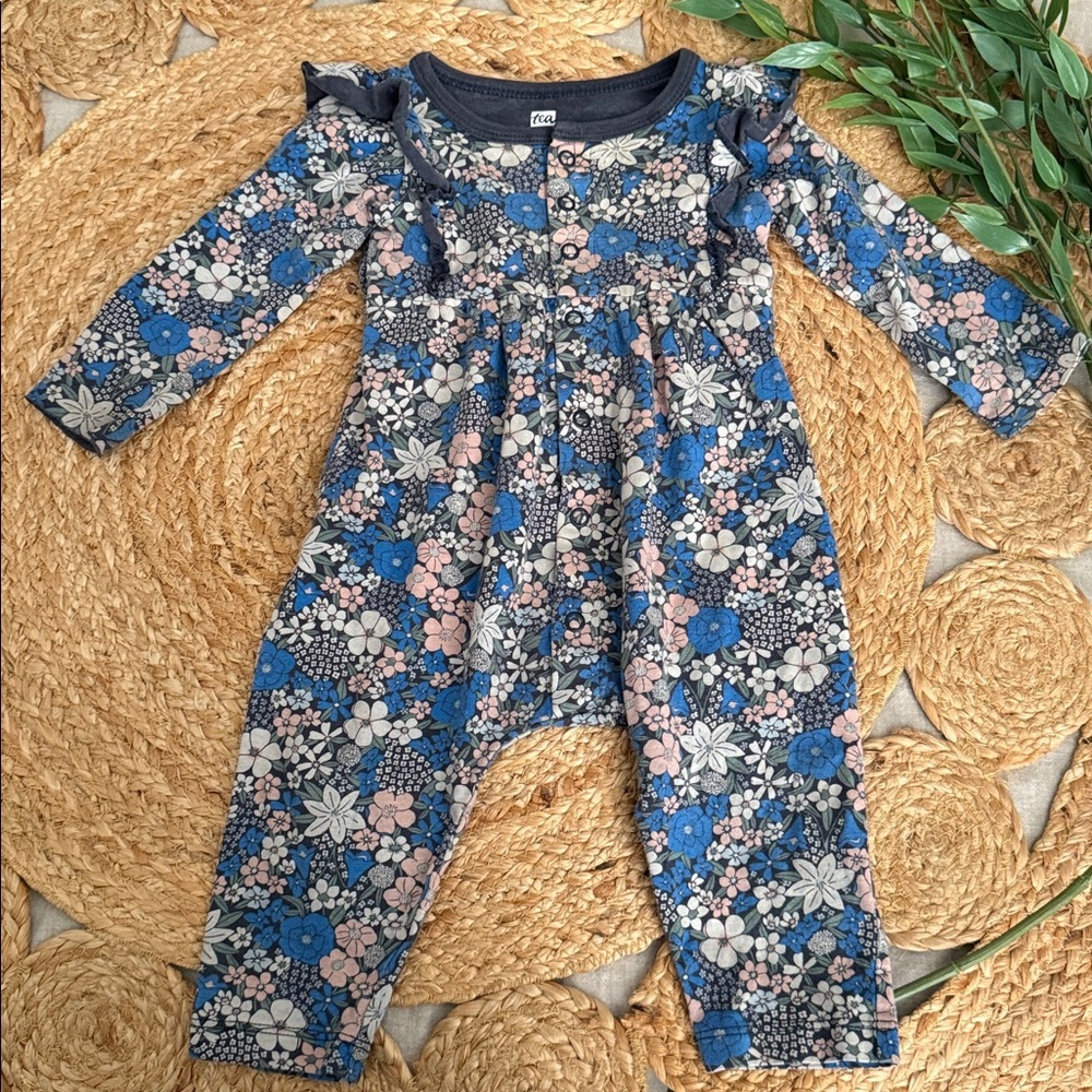 Tea Collection girls 6-9 months Ruffle One Piece Floral Jumpsuit.